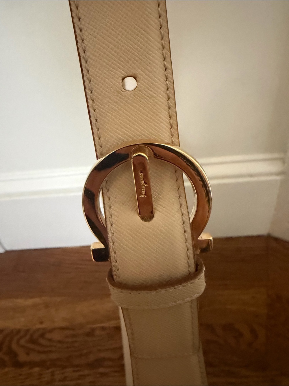 Salvatore Ferragamo Nude Leather Shoulder Bag with Gold Ring Hardware - Picture 6 of 11